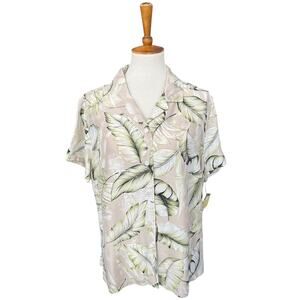 NWT Linden Hill 100% Silk Floral Botanical Short Sleeve Button Down Size XL